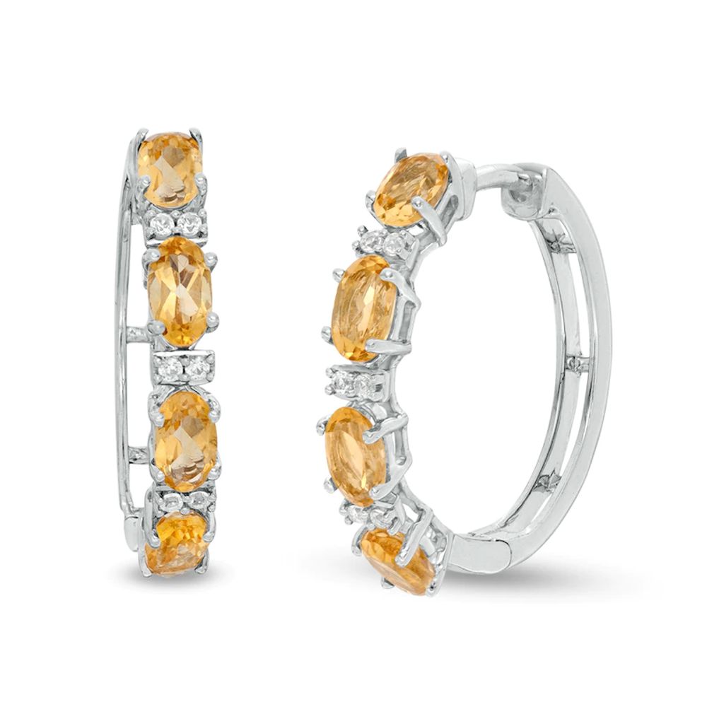 Oval Citrine and Lab-Created White Sapphire Hoop Earrings in Sterling Silver|Peoples Jewellers