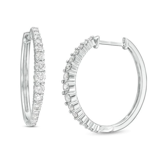 1.00 CT. T.W. Diamond Graduated Hoop Earrings in 10K White Gold|Peoples Jewellers
