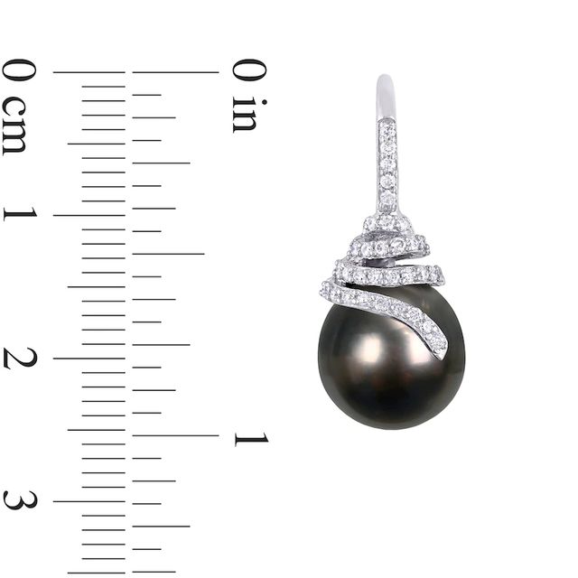 10.0-10.5mm Baroque Black Cultured Tahitian Pearl and 0.32 CT. T.W. Diamond Coil Drop Earrings in 14K White Gold|Peoples Jewellers