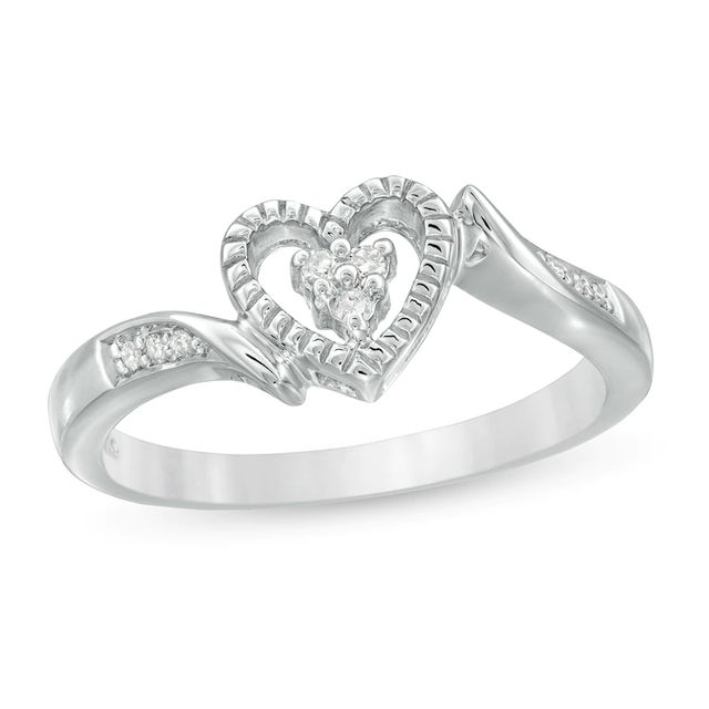 0.15 CT. T.W. Heart-Shaped Multi-Diamond Dainty Promise Ring in Sterling  Silver