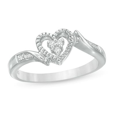 0.05 CT. T.W. Diamond Heart-Shaped Bypass Promise Ring in Sterling Silver|Peoples Jewellers