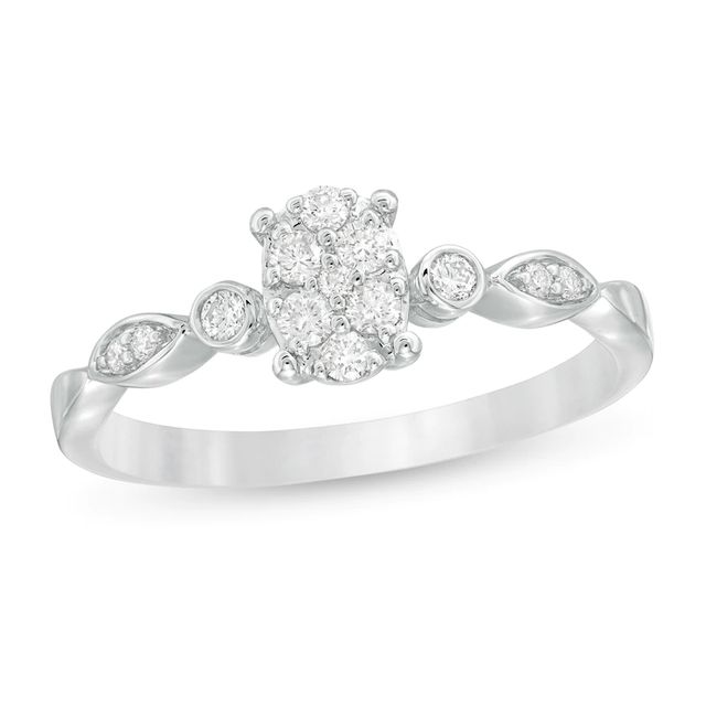 0.20 CT. T.W. Composite Diamond Oval Art Deco Promise Ring in 10K White Gold