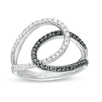 0.40 CT. T.W. Enhanced Black and White Diamond Interlocking Loops Ring in Sterling Silver|Peoples Jewellers