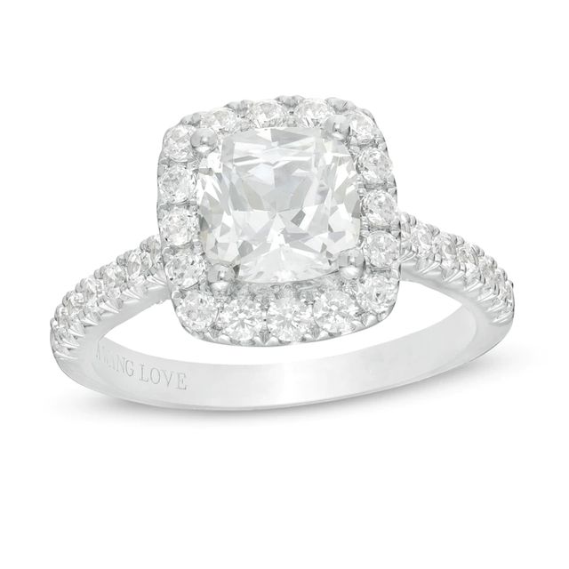 Vera Wang Love Collection 2.69 CT. T.W. Certified Cushion-Cut Diamond Frame Engagement Ring in 14K White Gold (I/SI2)|Peoples Jewellers