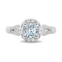 Enchanted Disney Elsa 6.0mm Aquamarine and 0.18 CT. T.W. Diamond Frame Engagement Ring in 14K White Gold|Peoples Jewellers