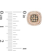 0.50 CT. T.W. Champagne and White Composite Diamond Double Cushion Frame Stud Earrings in 10K Rose Gold|Peoples Jewellers