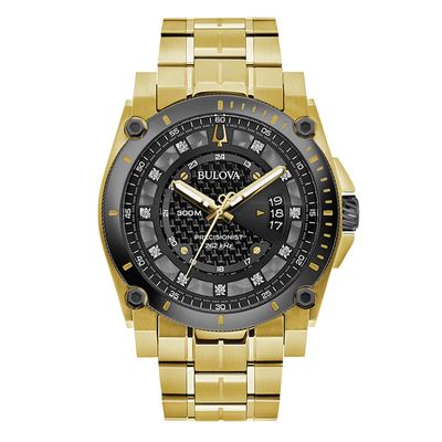Men's Bulova Precisionist 0.04 CT. T.W. Diamond Gold-Tone Watch with Black Dial (Model: 98D156)|Peoples Jewellers