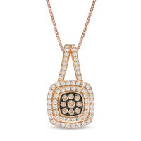 0.50 CT. T.W. Champagne and White Composite Diamond Double Cushion Frame Pendant in 10K Rose Gold|Peoples Jewellers