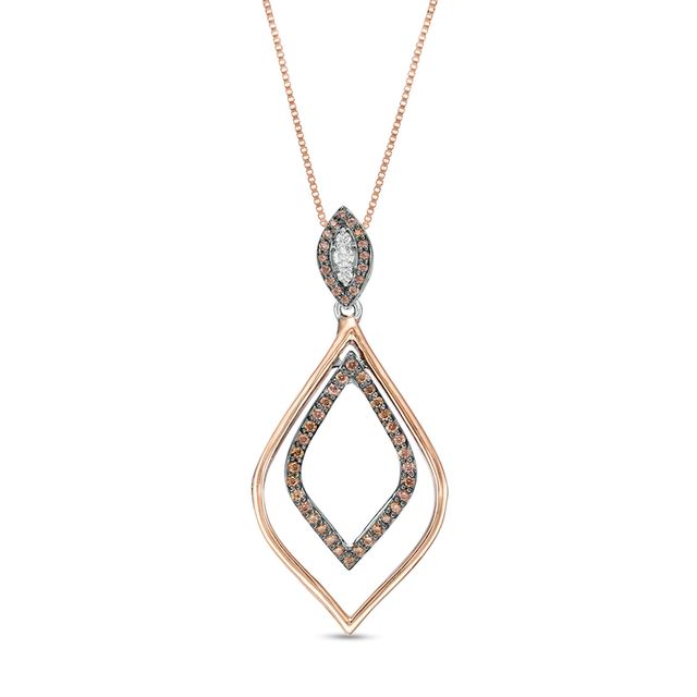 0.25 CT. T.W. Champagne and White Diamond Teardrop Pendant in Sterling Silver and 10K Rose Gold