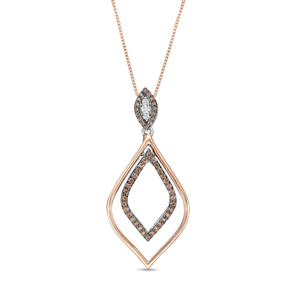 0.25 CT. T.W. Champagne and White Diamond Teardrop Pendant in Sterling Silver and 10K Rose Gold|Peoples Jewellers