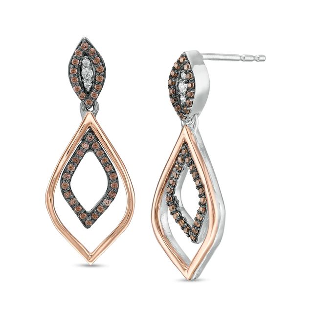 0.25 CT. T.W. Champagne and White Diamond Teardrop Earrings in Sterling Silver and 10K Rose Gold|Peoples Jewellers