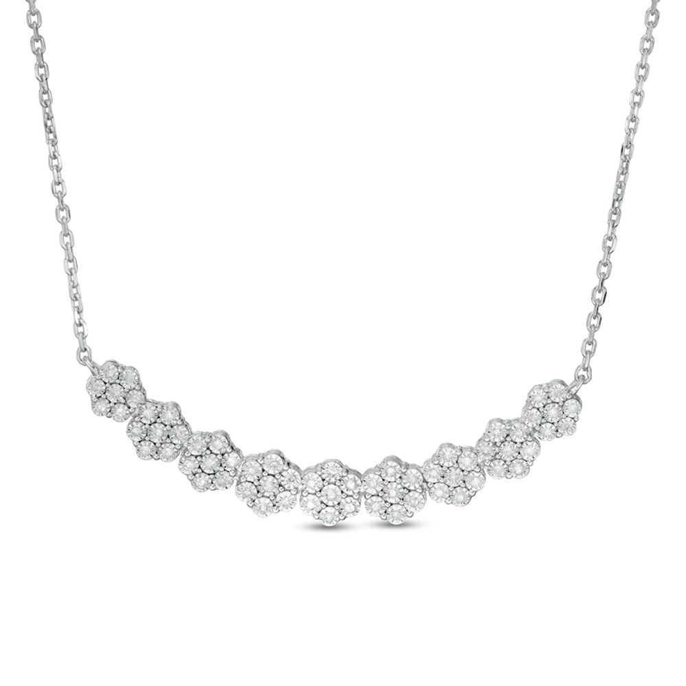 0.25 CT. T.W. Composite Diamond Multi-Flower Curved Bar Necklace in Sterling Silver|Peoples Jewellers