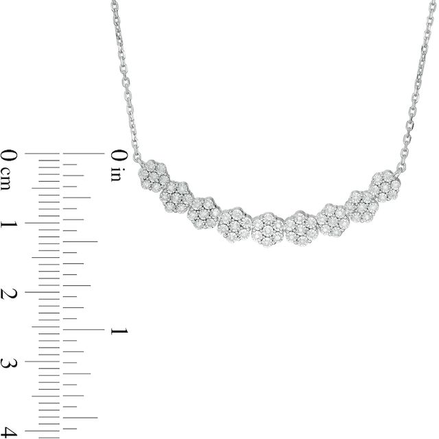 0.25 CT. T.W. Composite Diamond Multi-Flower Curved Bar Necklace in Sterling Silver|Peoples Jewellers