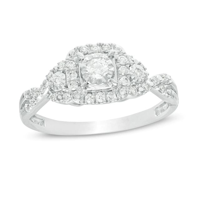 0.25 CT. T.W. Diamond Cushion Frame Twist Shank Engagement Ring in 10K White Gold|Peoples Jewellers