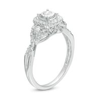 0.25 CT. T.W. Diamond Cushion Frame Twist Shank Engagement Ring in 10K White Gold|Peoples Jewellers