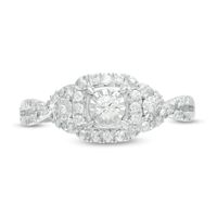 0.25 CT. T.W. Diamond Cushion Frame Twist Shank Engagement Ring in 10K White Gold|Peoples Jewellers