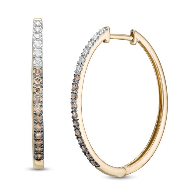 0.50 CT. T.W. Champagne and White Diamond Oval Hoop Earrings in 10K Gold|Peoples Jewellers