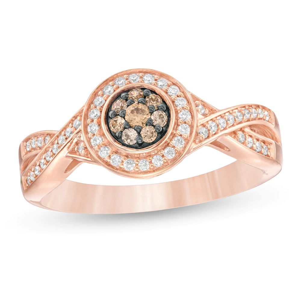 0.25 CT. T.W. Champagne and White Composite Diamond Twist Shank Ring in 10K Rose Gold|Peoples Jewellers