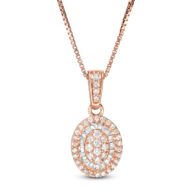 0.32 CT. T.W. Baguette and Round Composite Diamond Oval Frame Pendant in 10K Rose Gold|Peoples Jewellers