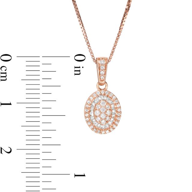0.32 CT. T.W. Baguette and Round Composite Diamond Oval Frame Pendant in 10K Rose Gold|Peoples Jewellers