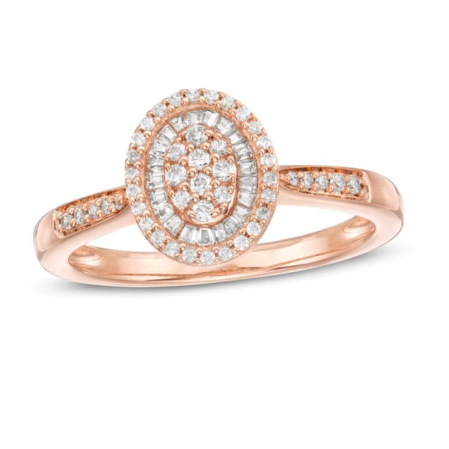 0.32 CT. T.W. Baguette and Round Composite Diamond Oval Frame Ring in 10K Rose Gold|Peoples Jewellers