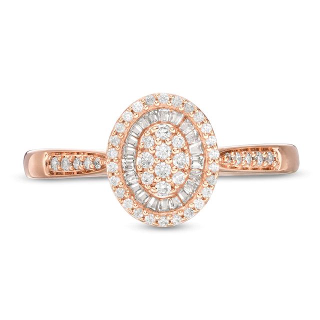 0.32 CT. T.W. Baguette and Round Composite Diamond Oval Frame Ring in 10K Rose Gold|Peoples Jewellers