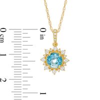 6.0mm Swiss Blue Topaz and Lab-Created White Sapphire Sunburst Frame Vintage-Style Drop Pendant in 10K Gold|Peoples Jewellers