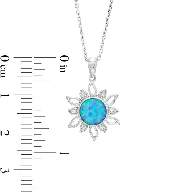 7.0mm Lab-Created Blue Opal and White Sapphire Sunburst Frame Drop Pendant in Sterling Silver|Peoples Jewellers