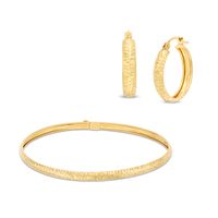 Diamond-Cut Flex Bangle and Hoop Earrings Set in 10K Gold - 7.5"|Peoples Jewellers