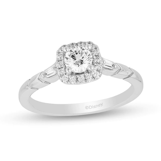 Enchanted Disney Elsa 0.58 CT. T.W. Diamond Cushion Frame Engagement Ring in 14K White Gold|Peoples Jewellers
