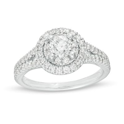 1.00 CT. T.W. Diamond Double Frame Split Shank Engagement Ring in 14K White Gold|Peoples Jewellers