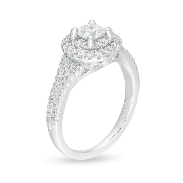 1.00 CT. T.W. Diamond Double Frame Split Shank Engagement Ring in 14K White Gold