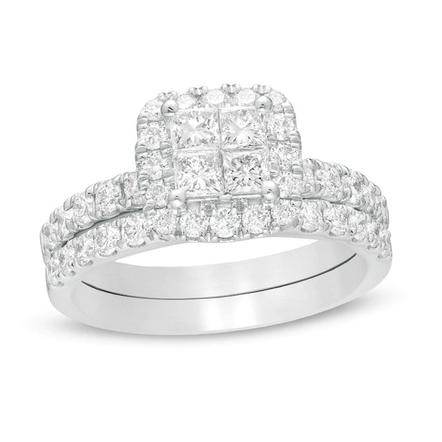 1.00 CT. T.W. Quad Princess-Cut Diamond Frame Bridal Set in 14K White Gold