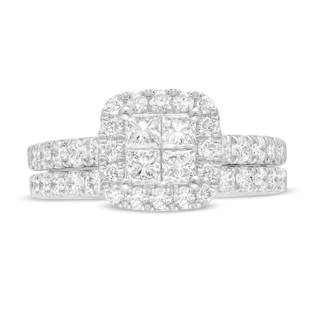 1.00 CT. T.W. Quad Princess-Cut Diamond Frame Bridal Set in 14K White Gold