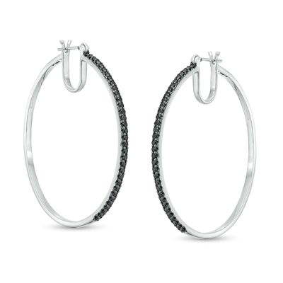 1.00 CT. T.W. Black Diamond Hoop Earrings in Sterling Silver|Peoples Jewellers