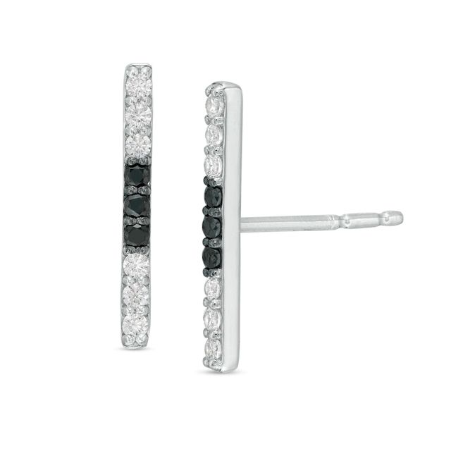 0.12 CT. T.W. Enhanced Black and White Diamond Bar Stud Earrings in Sterling Silver|Peoples Jewellers