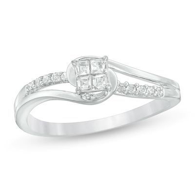 0.18 CT T.W. Quad Princess-Cut Diamond Swirl Promise Ring in 10K White Gold|Peoples Jewellers