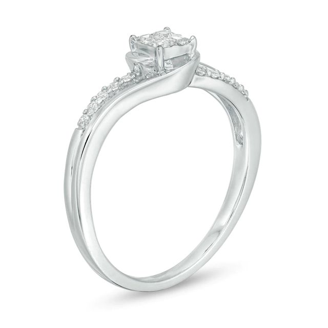 0.18 CT T.W. Quad Princess-Cut Diamond Swirl Promise Ring in 10K White Gold|Peoples Jewellers