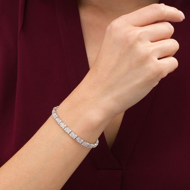 0.25 CT. T.W. Baguette and Round Diamond Tennis Bracelet in Sterling Silver - 7.5"|Peoples Jewellers