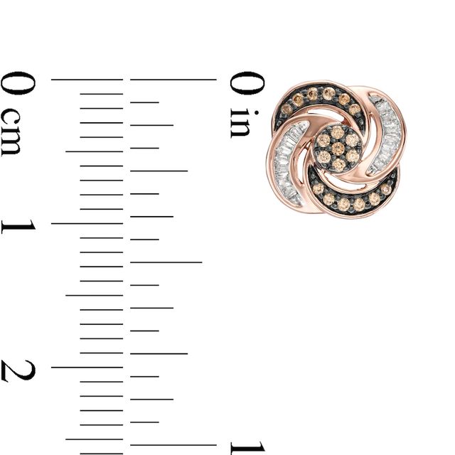 0.28 CT. T.W. Champagne and White Composite Diamond Swirl Stud Earrings in 10K Rose Gold|Peoples Jewellers