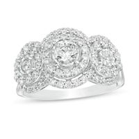 0.95 CT. T.W. Diamond Past Present Future® Double Frame Engagement Ring in 10K White Gold|Peoples Jewellers