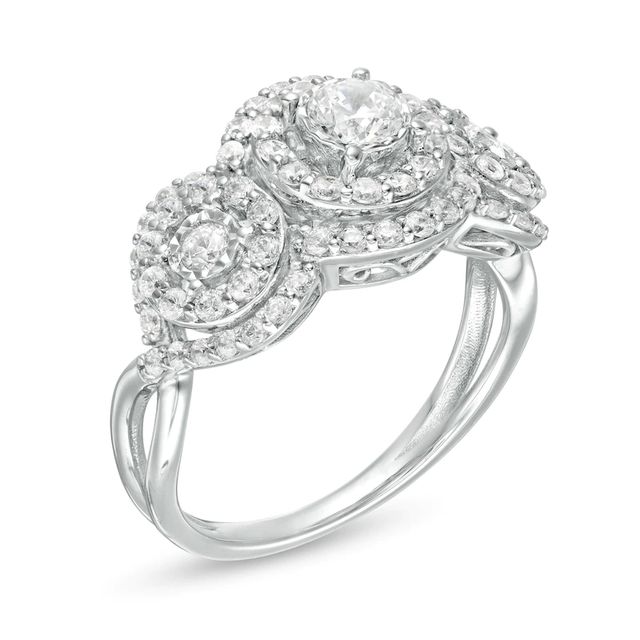 0.95 CT. T.W. Diamond Past Present Future® Double Frame Engagement Ring in 10K White Gold|Peoples Jewellers