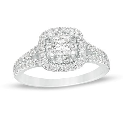 1.00 CT. T.W. Princess-Cut Diamond Double Frame Split Shank Engagement Ring in 14K White Gold|Peoples Jewellers
