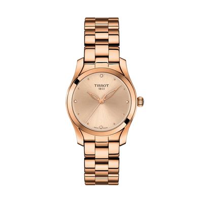 Ladies' Tissot T-Wave Diamond Accent Rose-Tone PVD Watch (Model: T112.210.33.456.00)|Peoples Jewellers