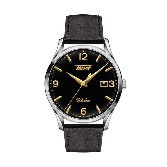Men's Tissot Heritage Visodate Strap Watch with Black Dial (Model: T118.410.16.057.01)|Peoples Jewellers