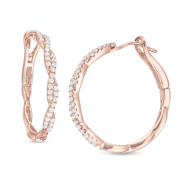 0.50 CT. T.W. Diamond Twist Hoop Earrings in 10K Rose Gold|Peoples Jewellers