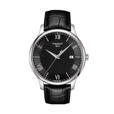 Men's Tissot Tradition Strap Watch with Black Dial (Model: T063.610.16.058.00)|Peoples Jewellers