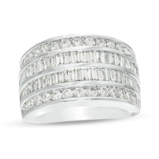 1.98 CT. T.W. Baguette and Round Diamond Multi-Row Anniversary Ring in 10K White Gold|Peoples Jewellers