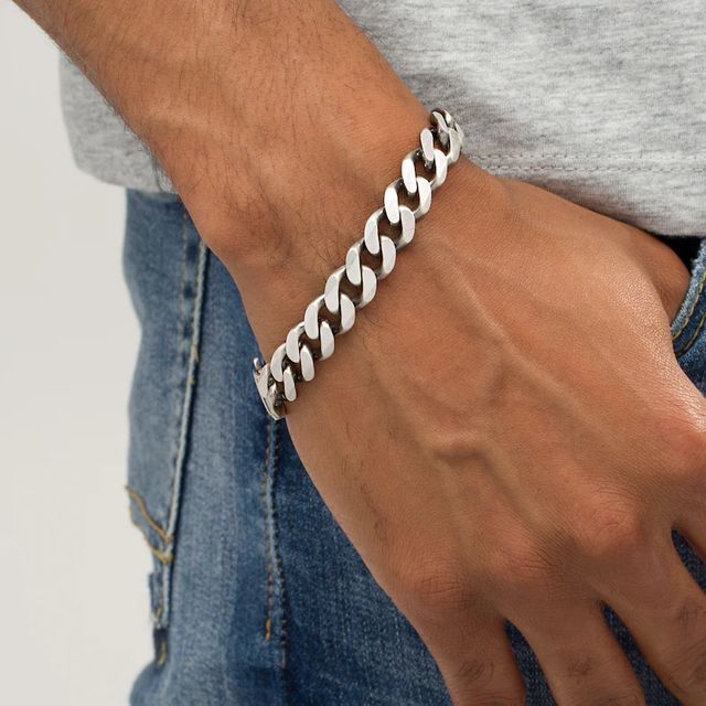 Vera Wang Men 11.0mm Oxidized Curb Chain Bracelet in Sterling Silver - 8.5"|Peoples Jewellers