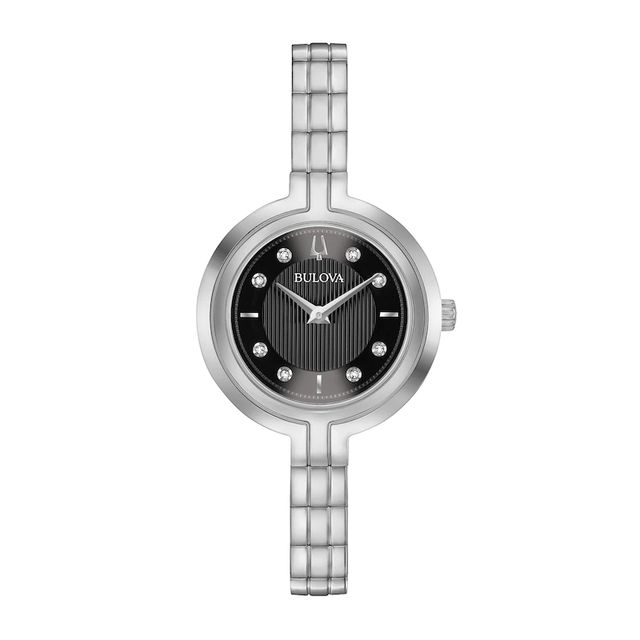 Ladies' Bulova Rhapsody Diamond Accent Watch with Black Dial (Model: 96P215)|Peoples Jewellers
